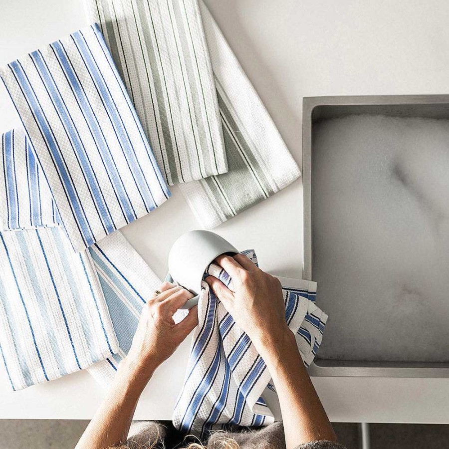 Wheel and Barrow Tea Towel Set/4 Blue & White Stripe | Tea Towels