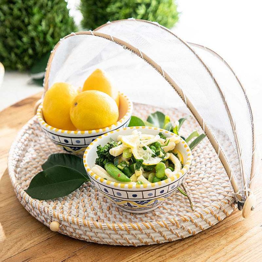 Wheel and Barrow Mesh Food Cover Rattan Base 45Cm | Trays & Food Covers