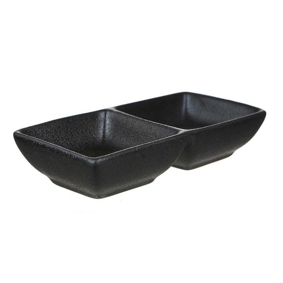 Wheel and Barrow Rectangle Dish With 2 Divisions 14Cm | Black Dinnerware