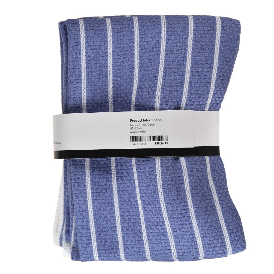 Wheel and Barrow Tea Towel Set/4 Sea Blue & White Stripe | Tea Towels