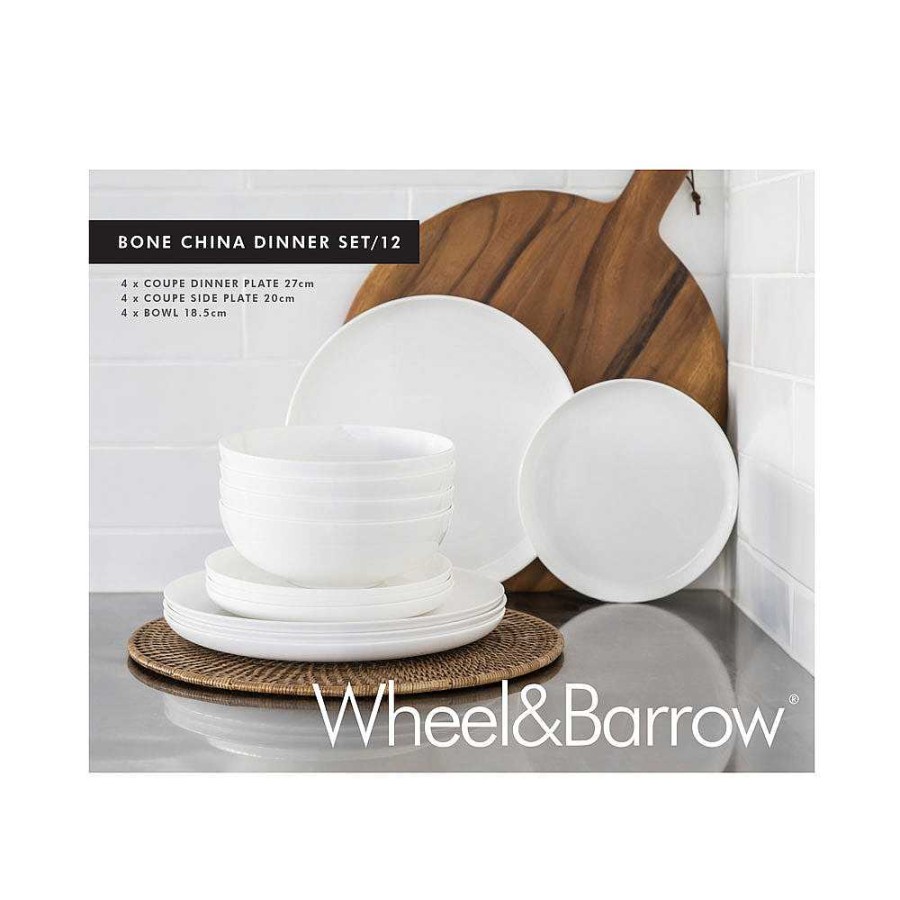 Wheel and Barrow Bone China Coupe Dinner Set 12 Piece White | Dinnerware Sets