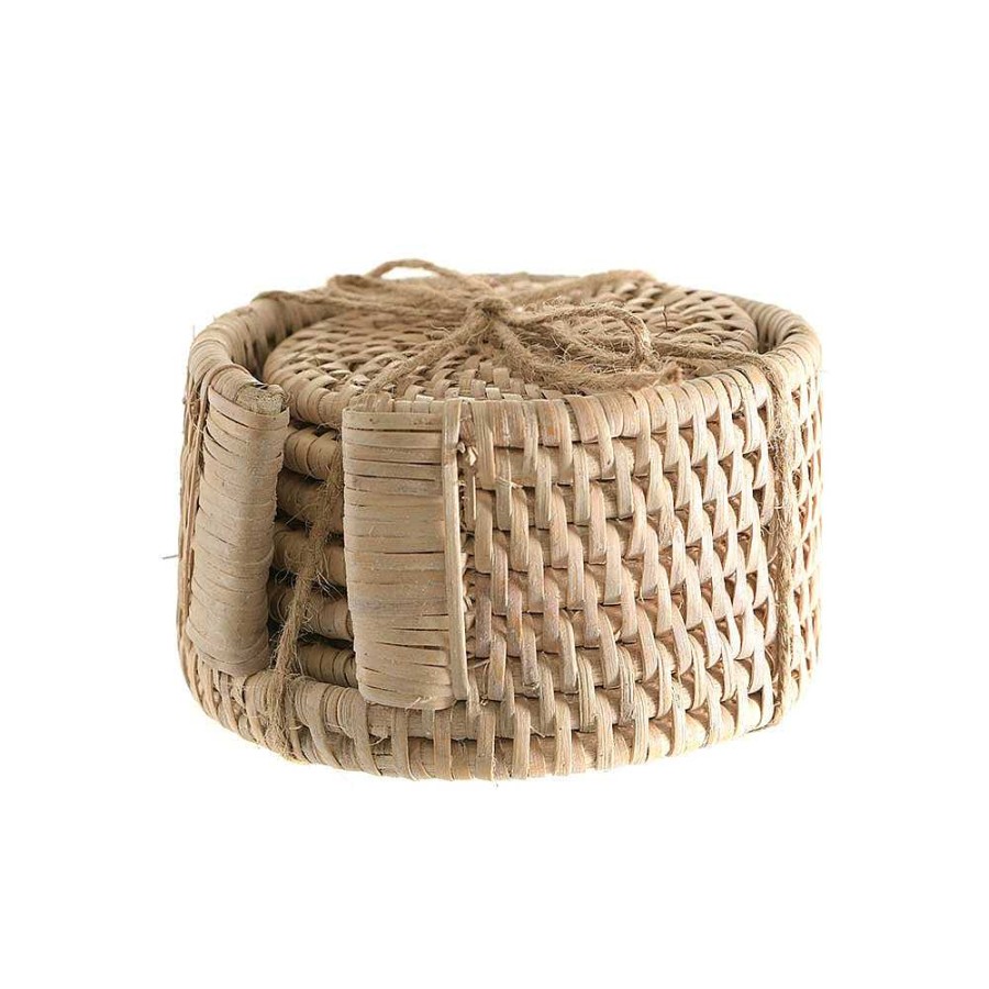 Wheel and Barrow Rattan Coaster Set/6 White | Coasters