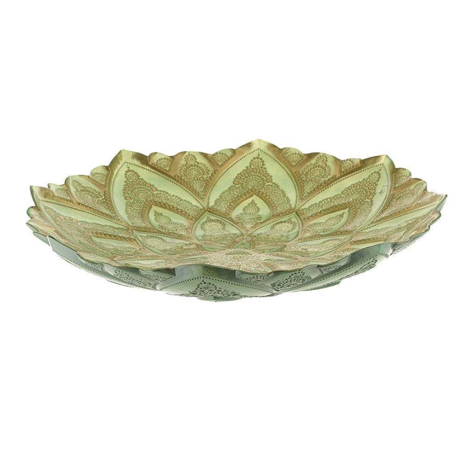 Wheel and Barrow Mandala Gold And Mint Serving Bowl 41Cm | Serving Platters