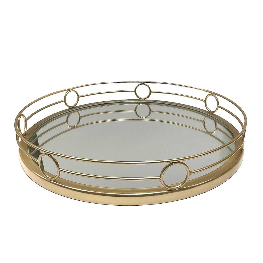 Wheel and Barrow Tray Round With Gold Circle Side Frame 40X9Cm | Bar Trays