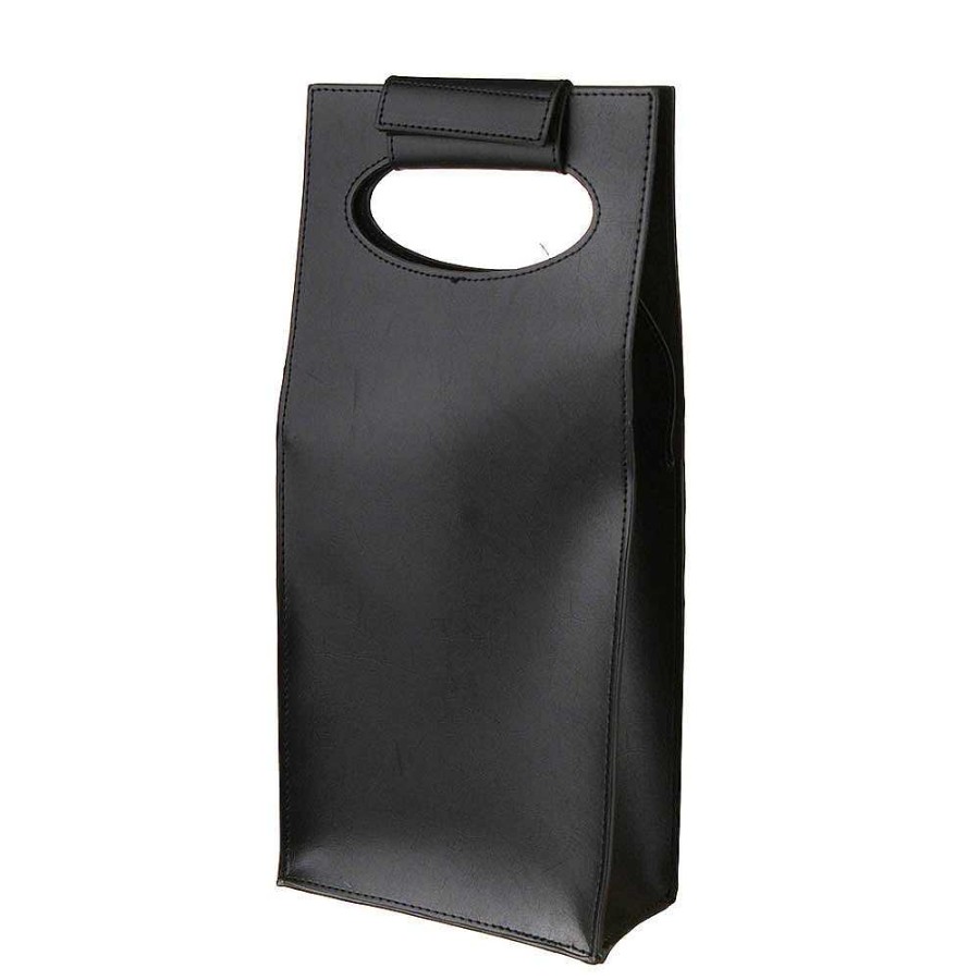 Wheel and Barrow Wine Carrier Leatherette For 2 Bottles Black With Handle | Wine