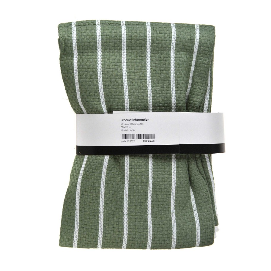 Wheel and Barrow Tea Towel Set/4 Green & White Stripe | Tea Towels