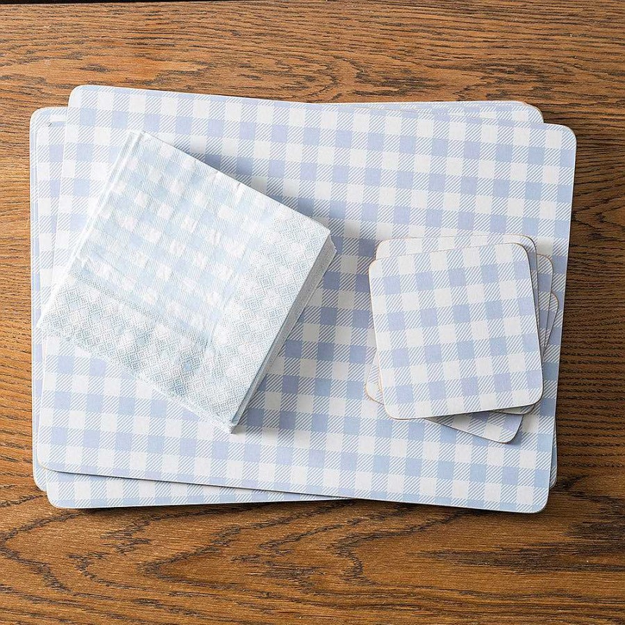 Wheel and Barrow Cork Backed Coaster Square Set/4 Blue Gingham 12.5Cm | Blue Splash