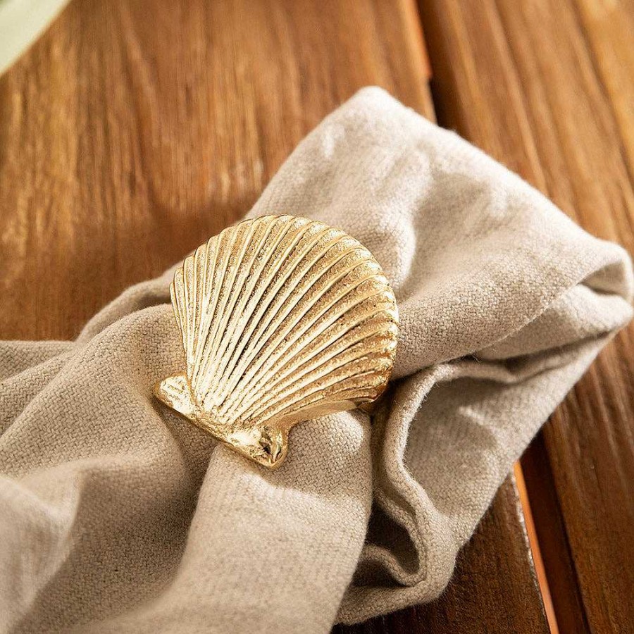 Wheel and Barrow Shell Napkin Ring Set/4 Champagne Gold | Napkin Rings