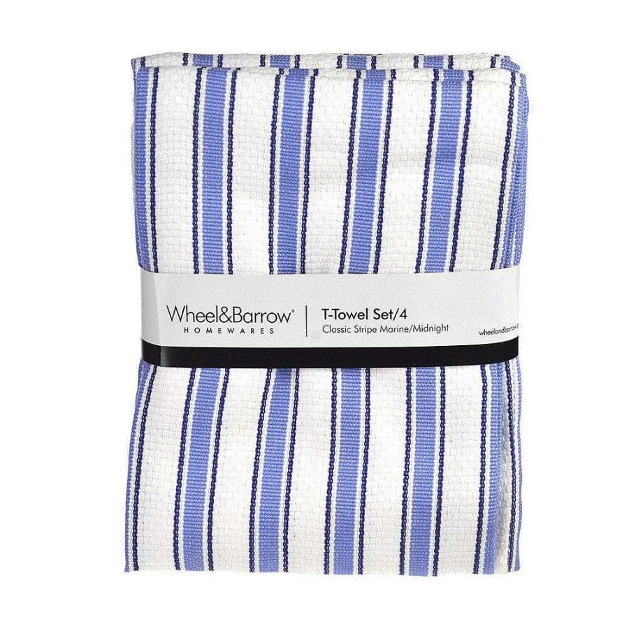 Wheel and Barrow Tea Towel Set/4 Marine & Midnight Stripe | Tea Towels