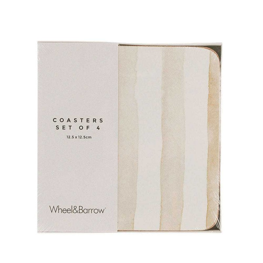 Wheel and Barrow Cork Backed Coaster Square Set/4 Neutral Stripe 12.5Cm | Blue Splash