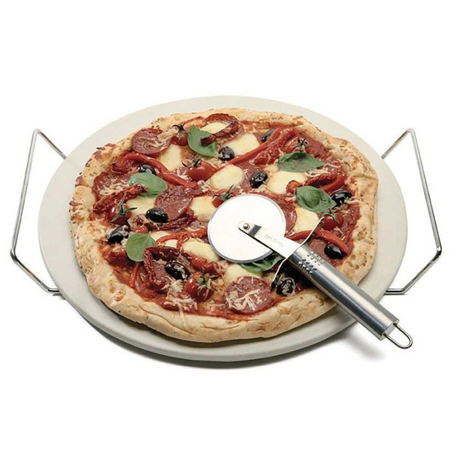 Wheel and Barrow Pizza Stone 33Cm With Rack & Stainless Steel Cutter | Italian