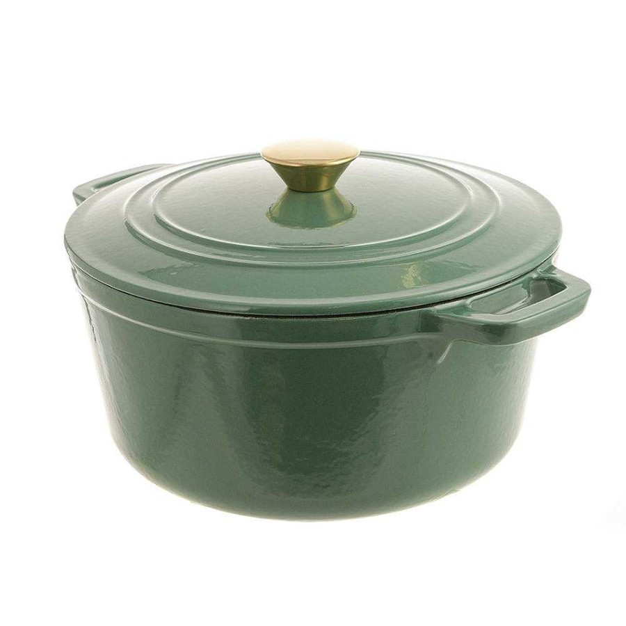 Wheel and Barrow Casserole Pot Round Cast Iron Green 25.5Cm 4.6L | Cast Iron