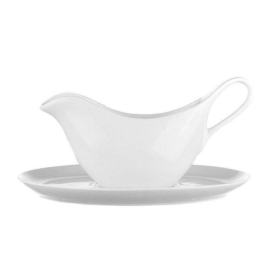 Wheel and Barrow Porcelain Gravy Boat With Saucer 20Cm White | Condiments