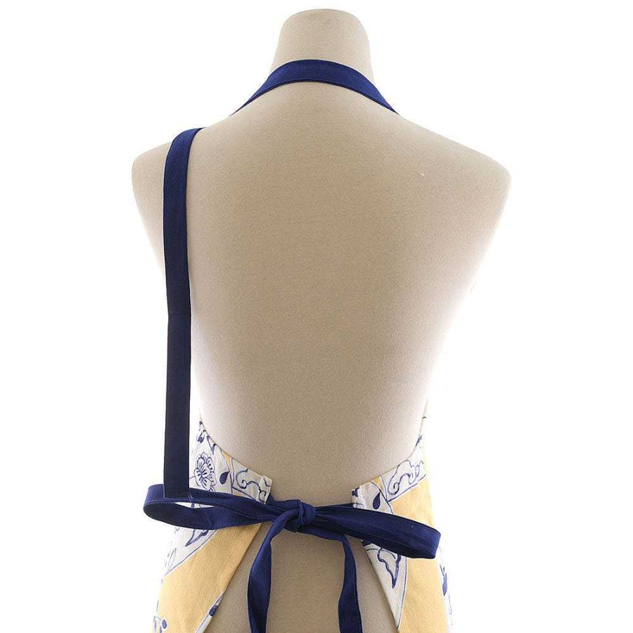 Wheel and Barrow Apron Teapot Print Blue White & Yellow | Aprons & Oven Mitts