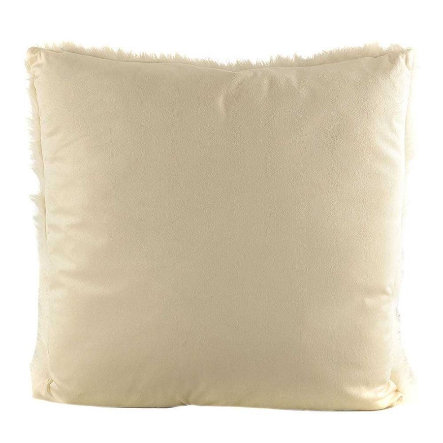 Wheel and Barrow Faux Fur Cushion With Velvet Back White 50X50Cm | Bedroom