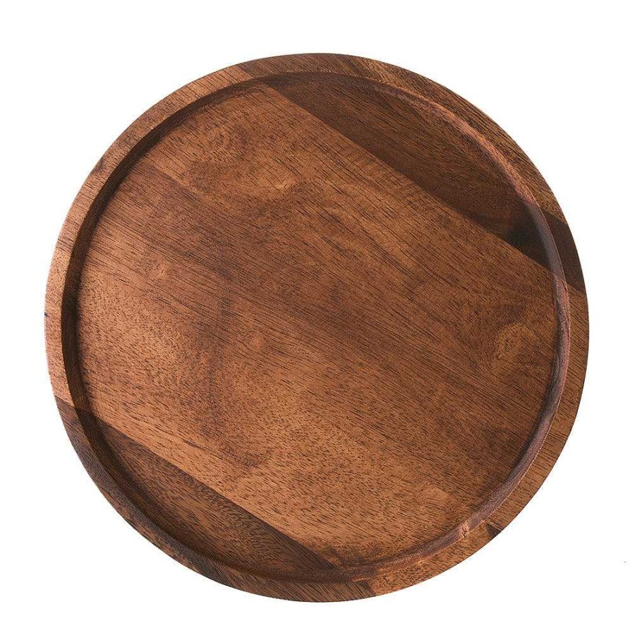 Wheel and Barrow Acacia Wood Tray Round 33Cm Dark Brown | Trays & Food Covers