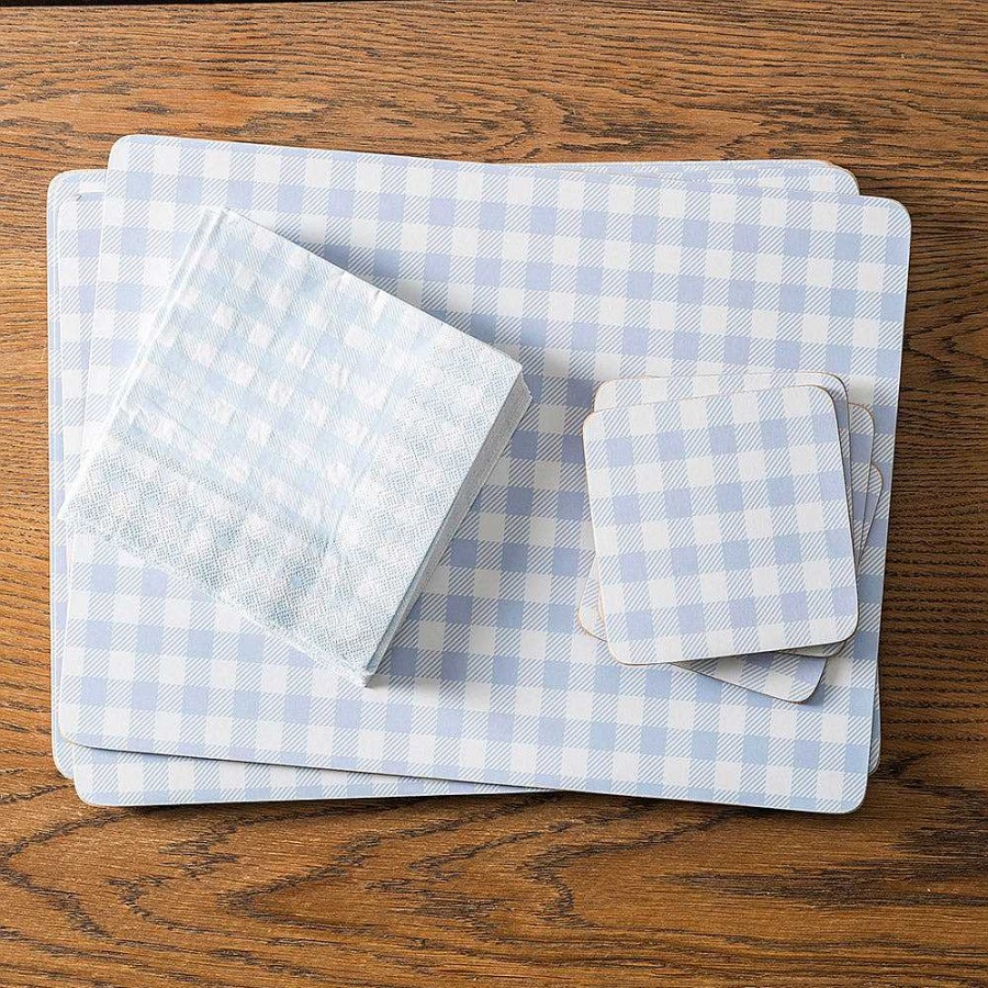 Wheel and Barrow Cork Backed Coaster Square Set/4 Blue Gingham 12.5Cm | Coasters