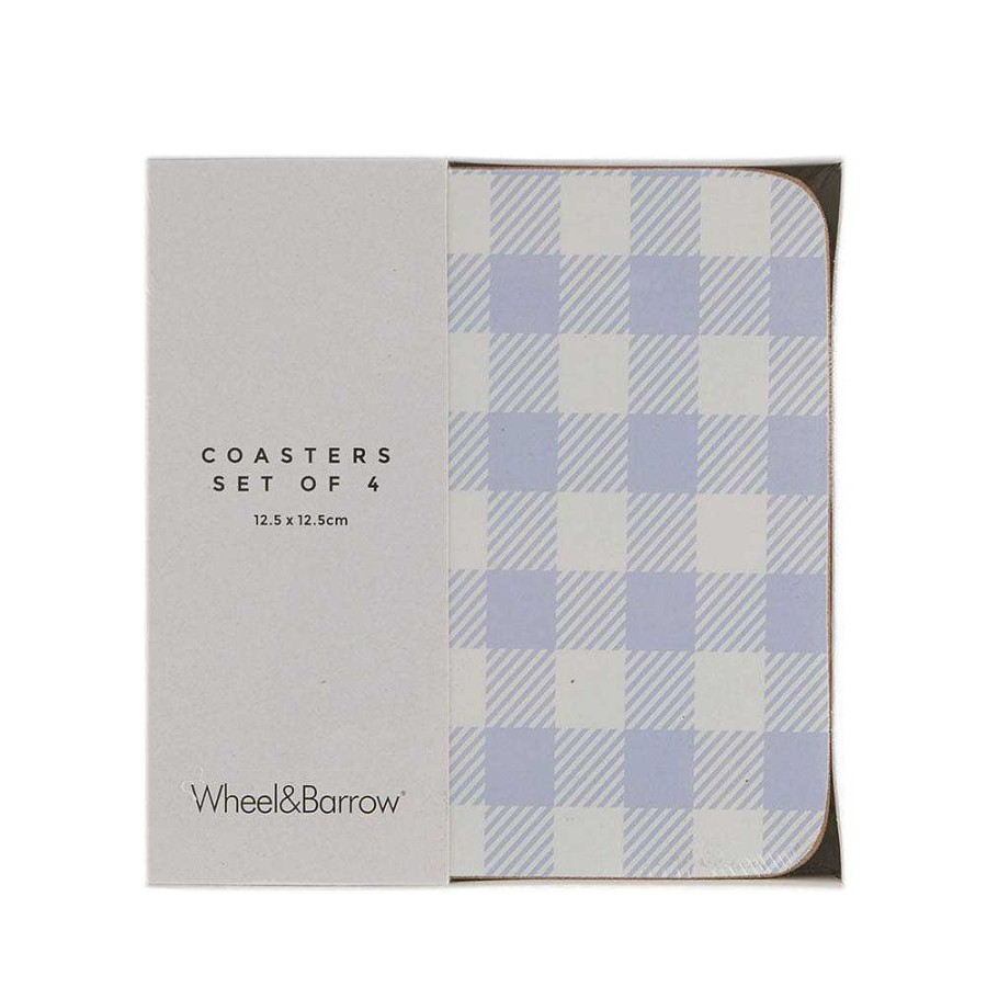 Wheel and Barrow Cork Backed Coaster Square Set/4 Blue Gingham 12.5Cm | Coasters