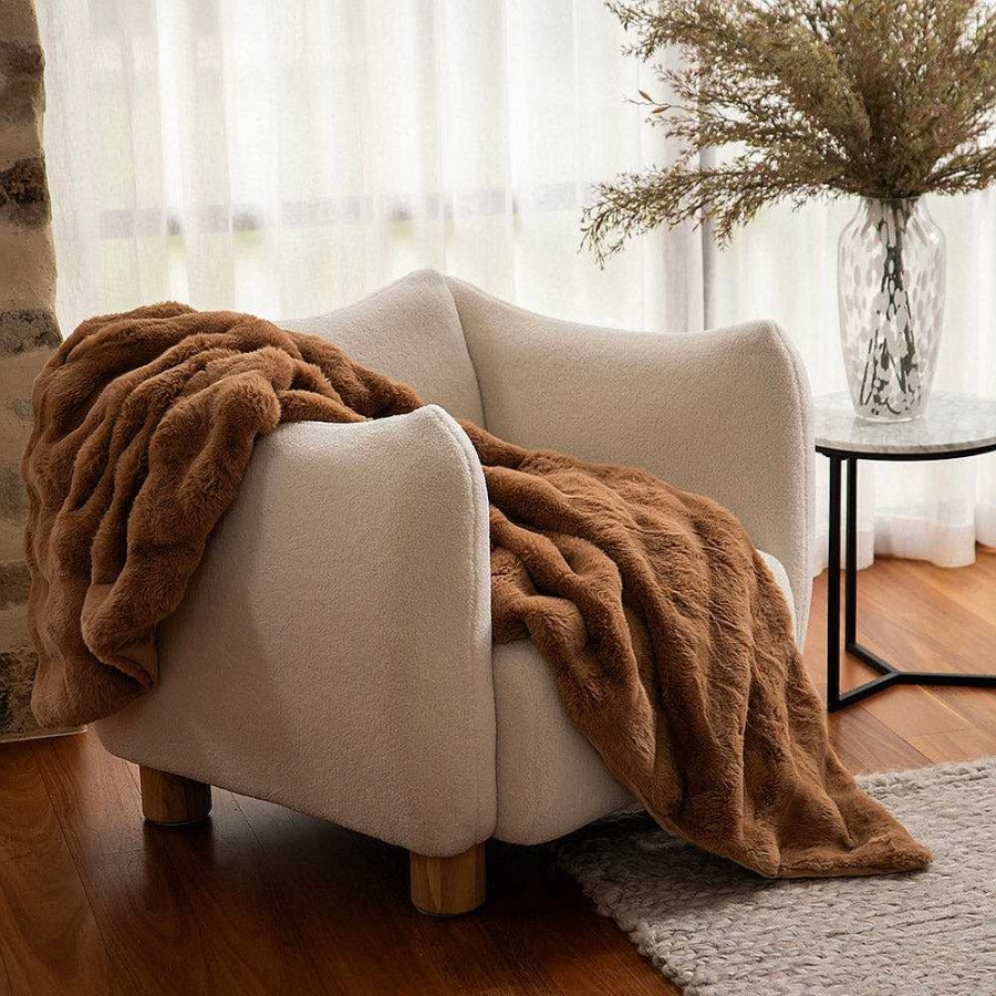 Wheel and Barrow Throw Subtle Rib Faux Rabbit Fur Caramel 130X160Cm | Cushions