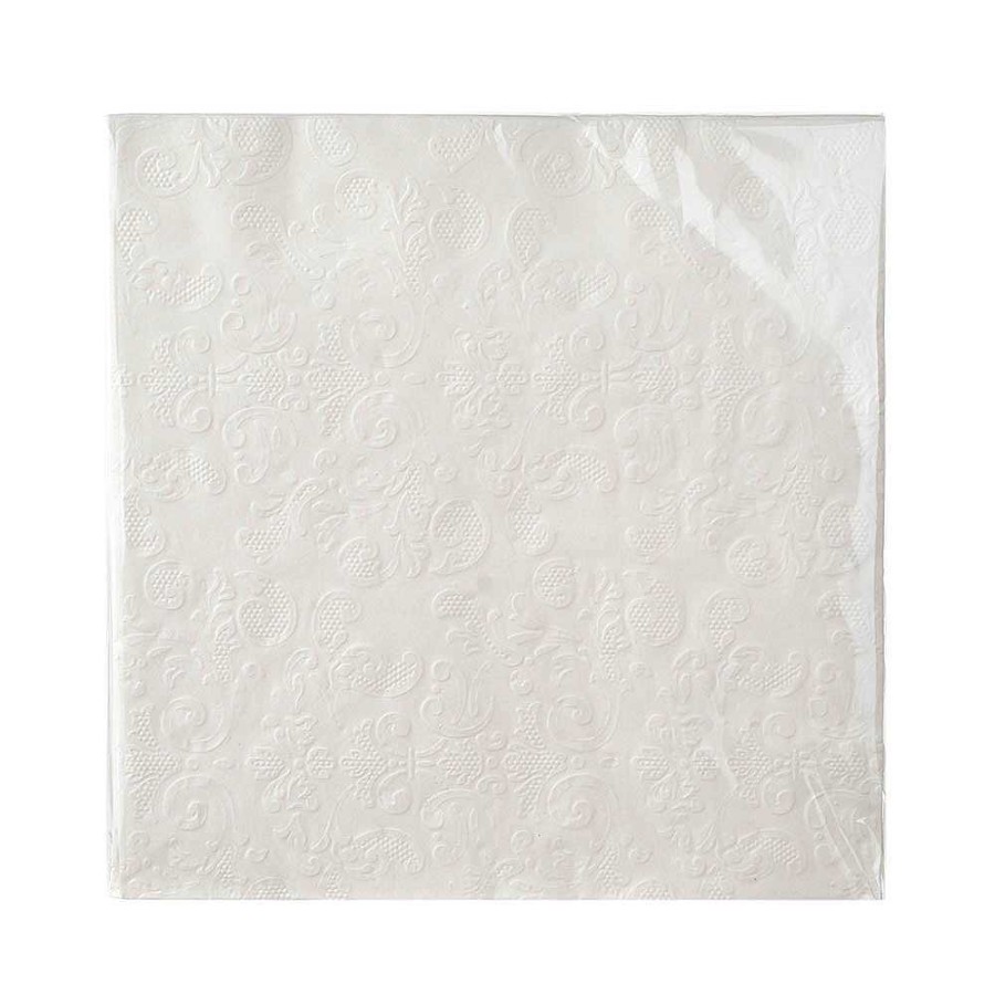 Wheel and Barrow Paper Napkin White Embossed 40Cm Pack/20 | Paper Napkins