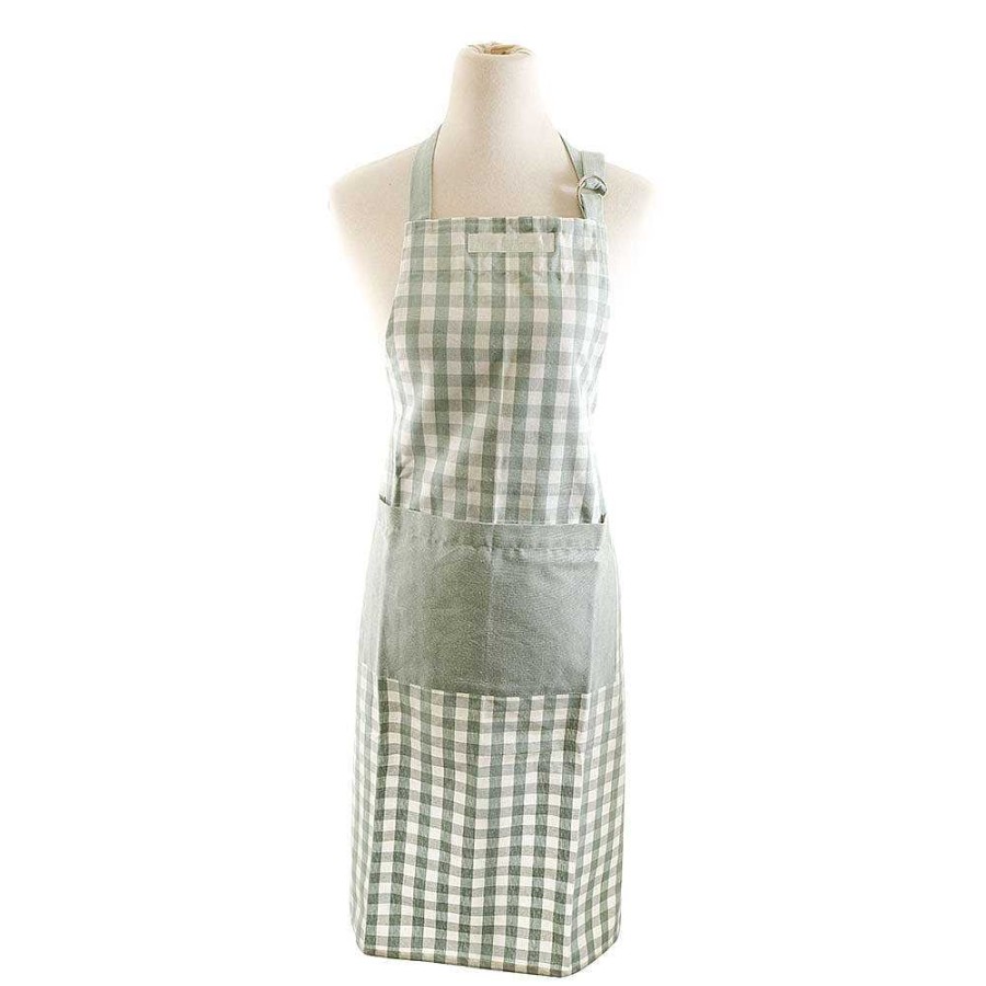 Wheel and Barrow Apron Green Gingham With Solid Pocket & Ties 70X90Cm | Aprons