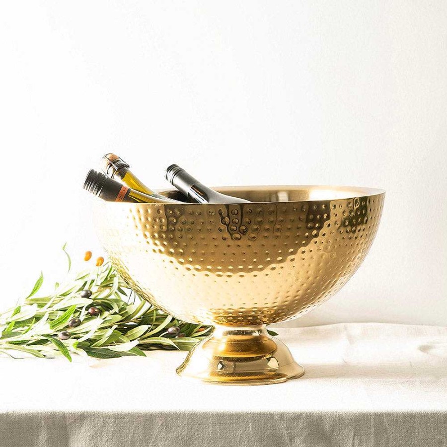 Wheel and Barrow Champagne Tub Gold S/S Hammered 43X25Cm | Gold Barware