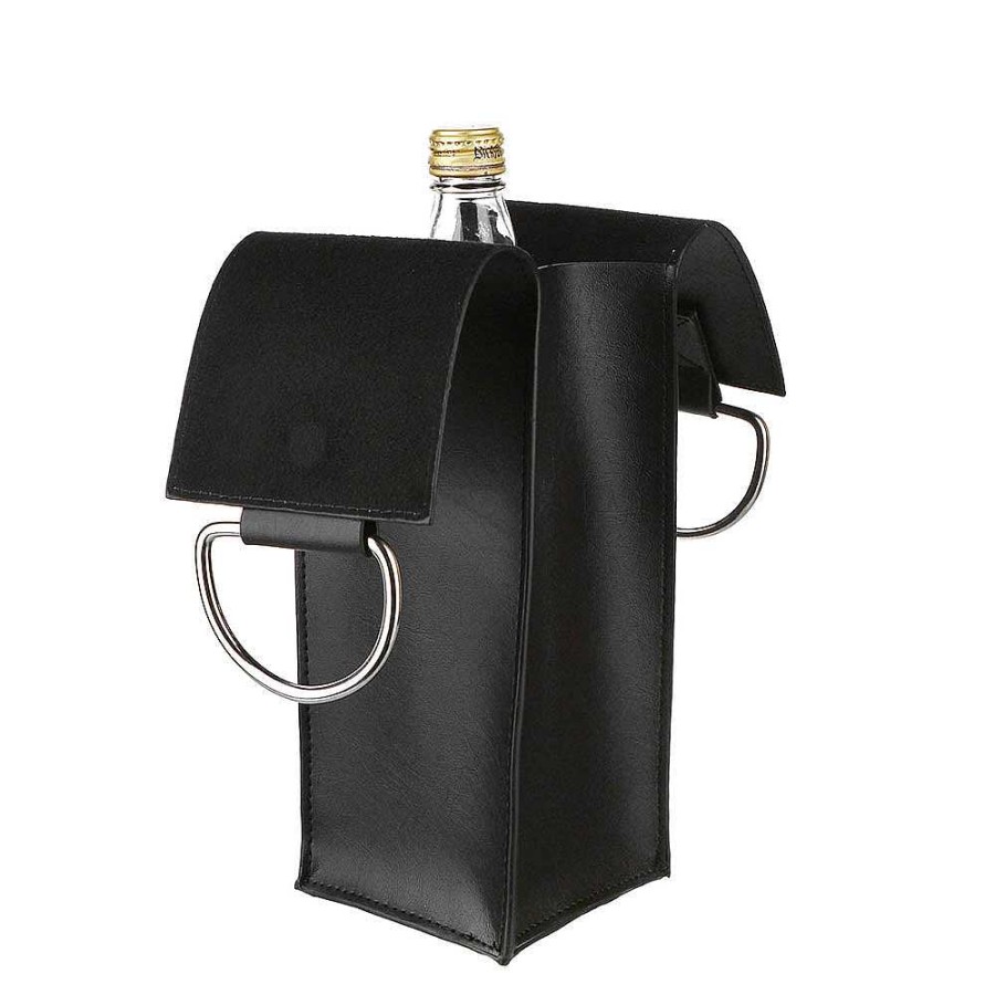 Wheel and Barrow Wine Carrier Leatherette For 1 Bottle Black With Handle | Wine & Cheese Tasting