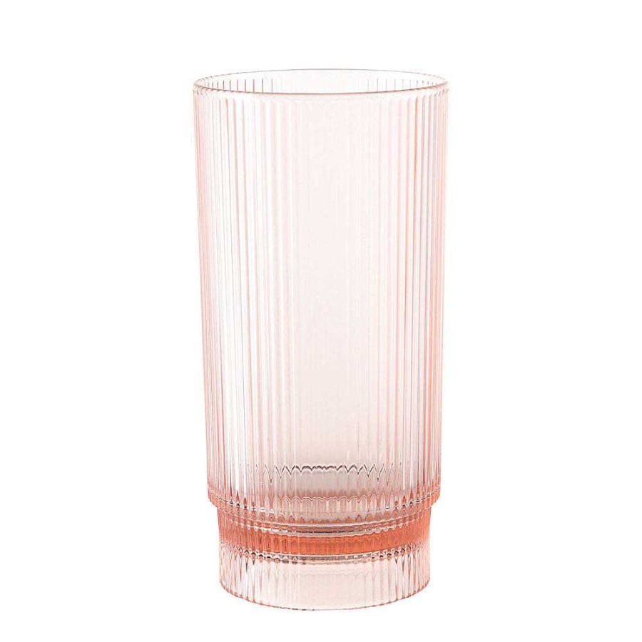 Wheel and Barrow Acrylic Ribbed Hi Ball Glass Pink 410Ml | Sunrise Range