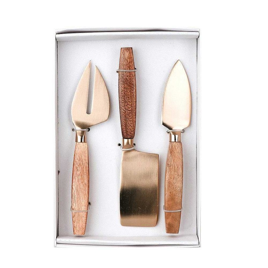 Wheel and Barrow Gold Cheese Knife Set/3 With Wooden Handle | Wine & Cheese Tasting