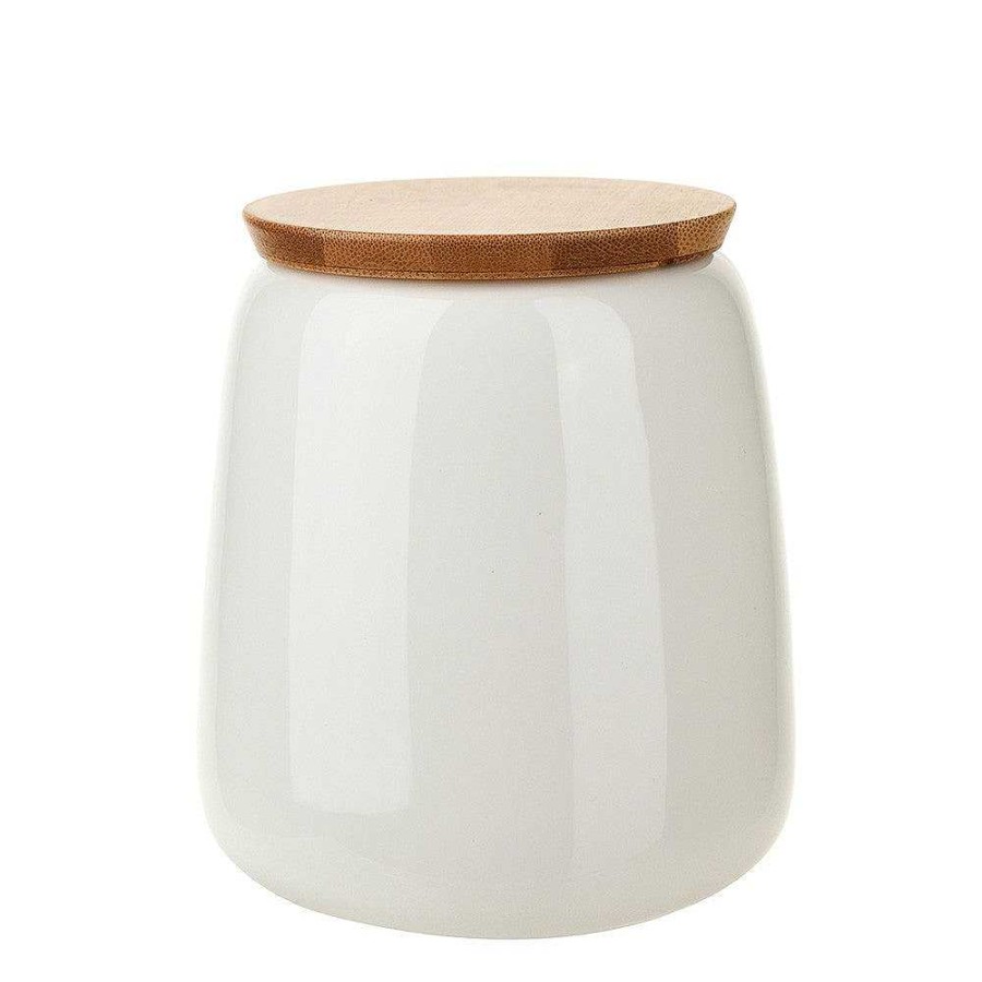 Wheel and Barrow Bone China Canister White With Wooden Lid 12X12Cm | Kitchen Storage