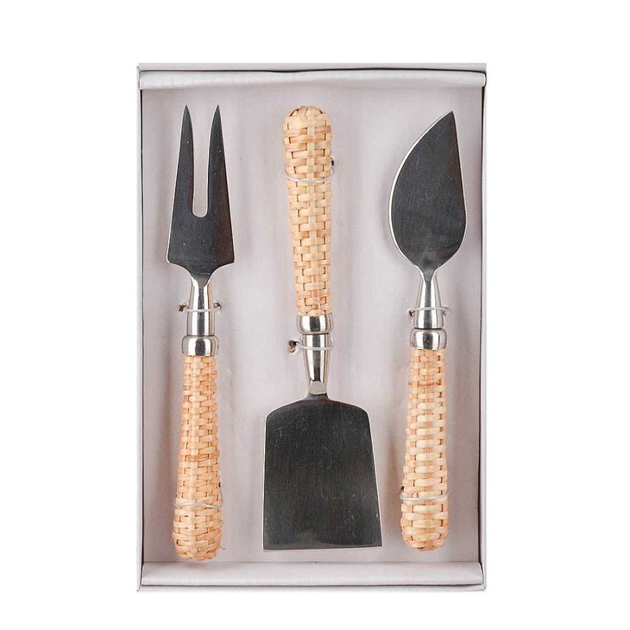 Wheel and Barrow Cheese Knife Set/3 Rattan Handle | Wine & Cheese Tasting