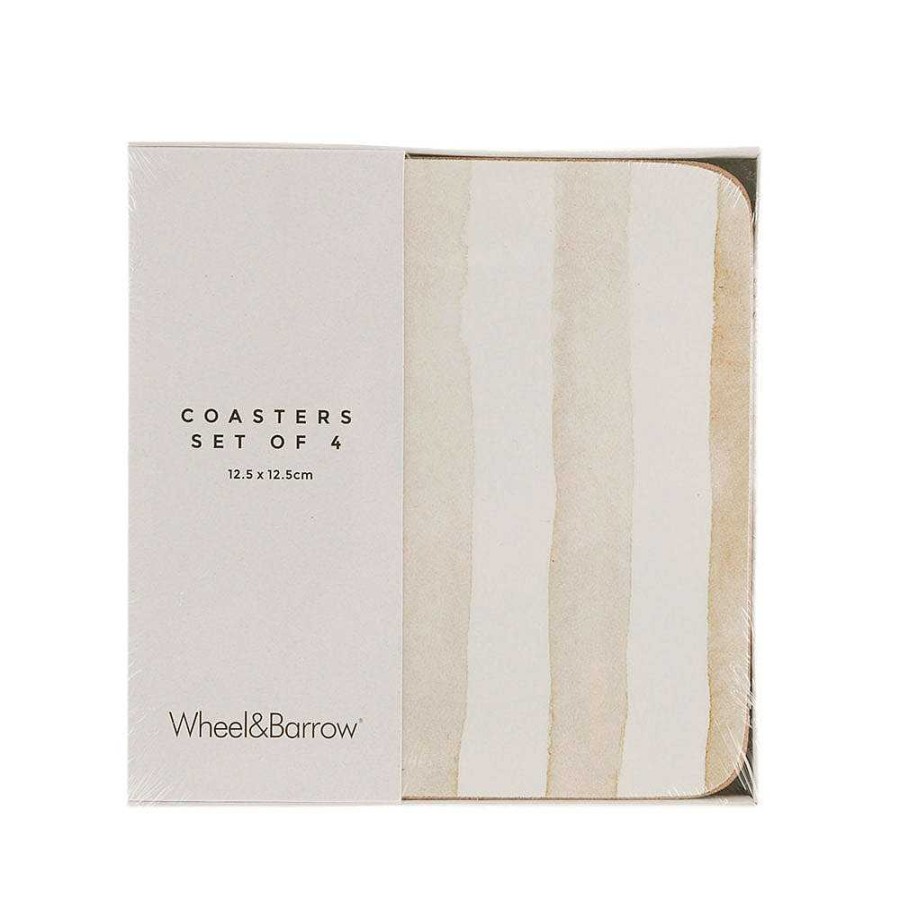 Wheel and Barrow Cork Backed Coaster Square Set/4 Neutral Stripe 12.5Cm | Coasters