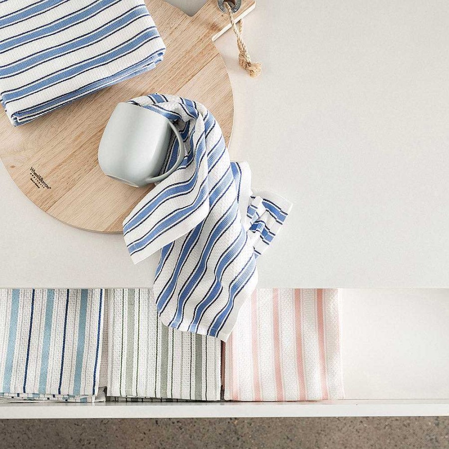 Wheel and Barrow Tea Towel Set/4 Marine & Midnight Stripe | Tea Towels