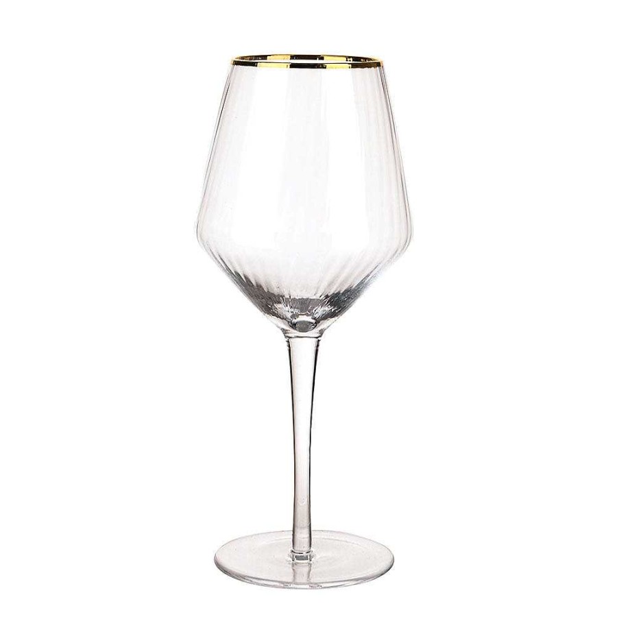 Wheel and Barrow Optic Wine Glass With Gold Rim 720Ml | Gold Barware