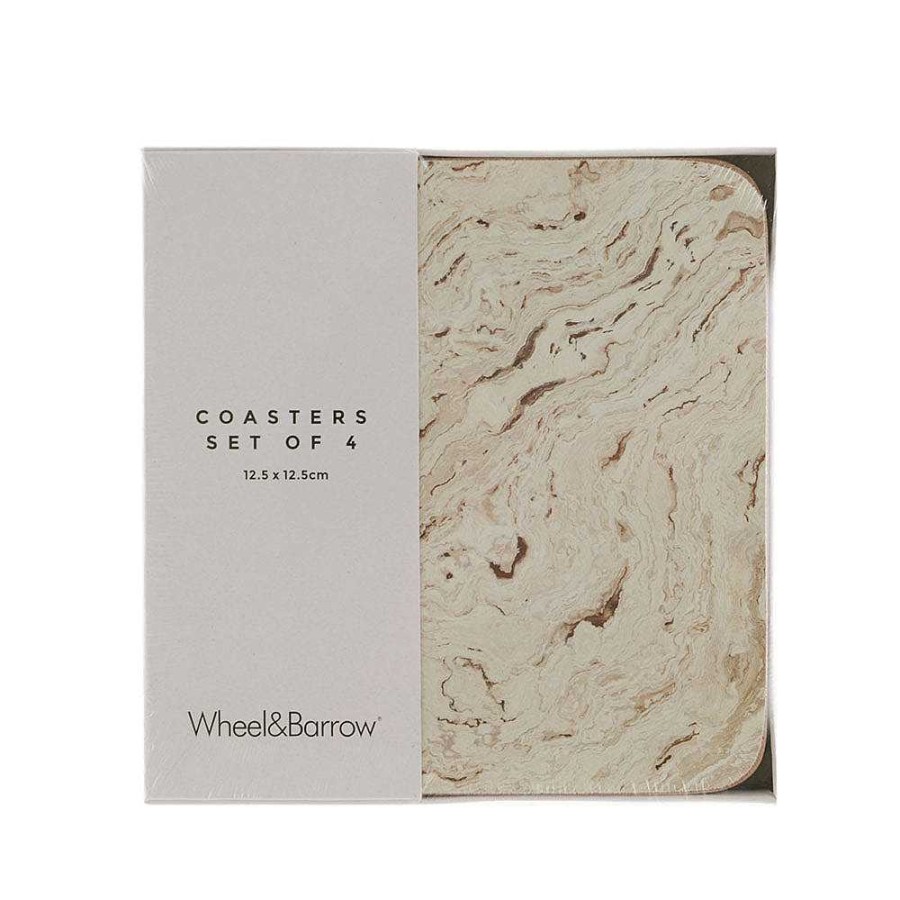 Wheel and Barrow Cork Backed Coaster Square Set/4 Travertine Set 12.5Cm | Blue Splash