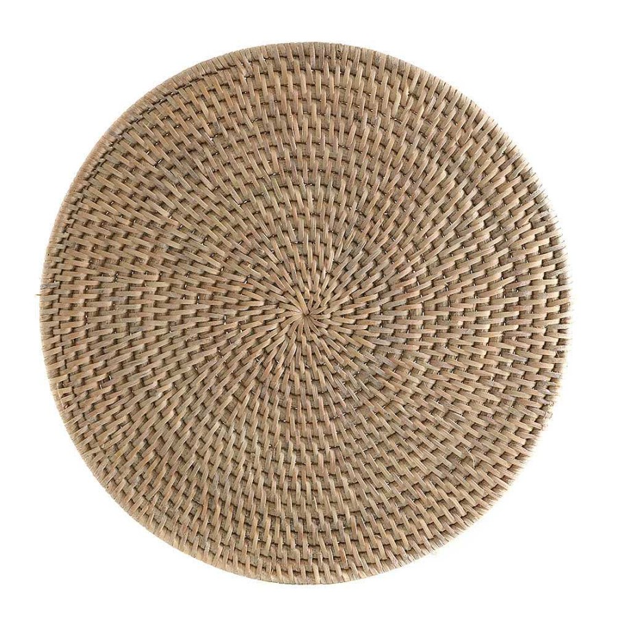 Wheel and Barrow Placemat Round Rattan White Wash 35Cm | Placemats