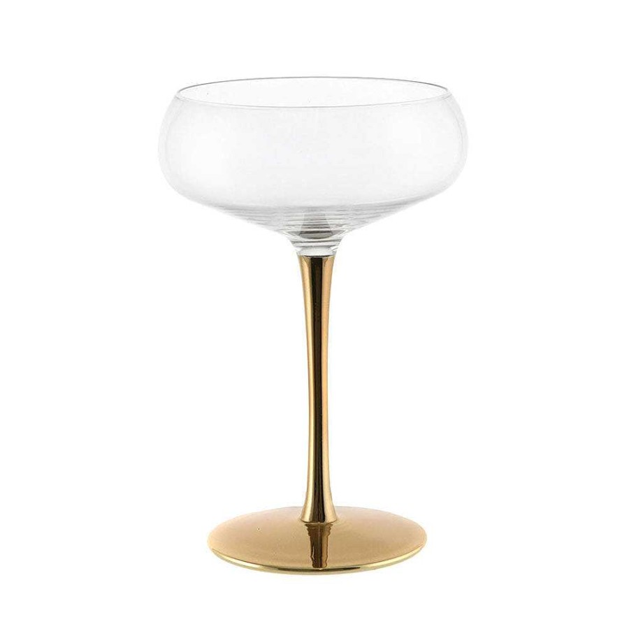 Wheel and Barrow Coupe Glass Gold Stem 240Ml | Metallic Stem