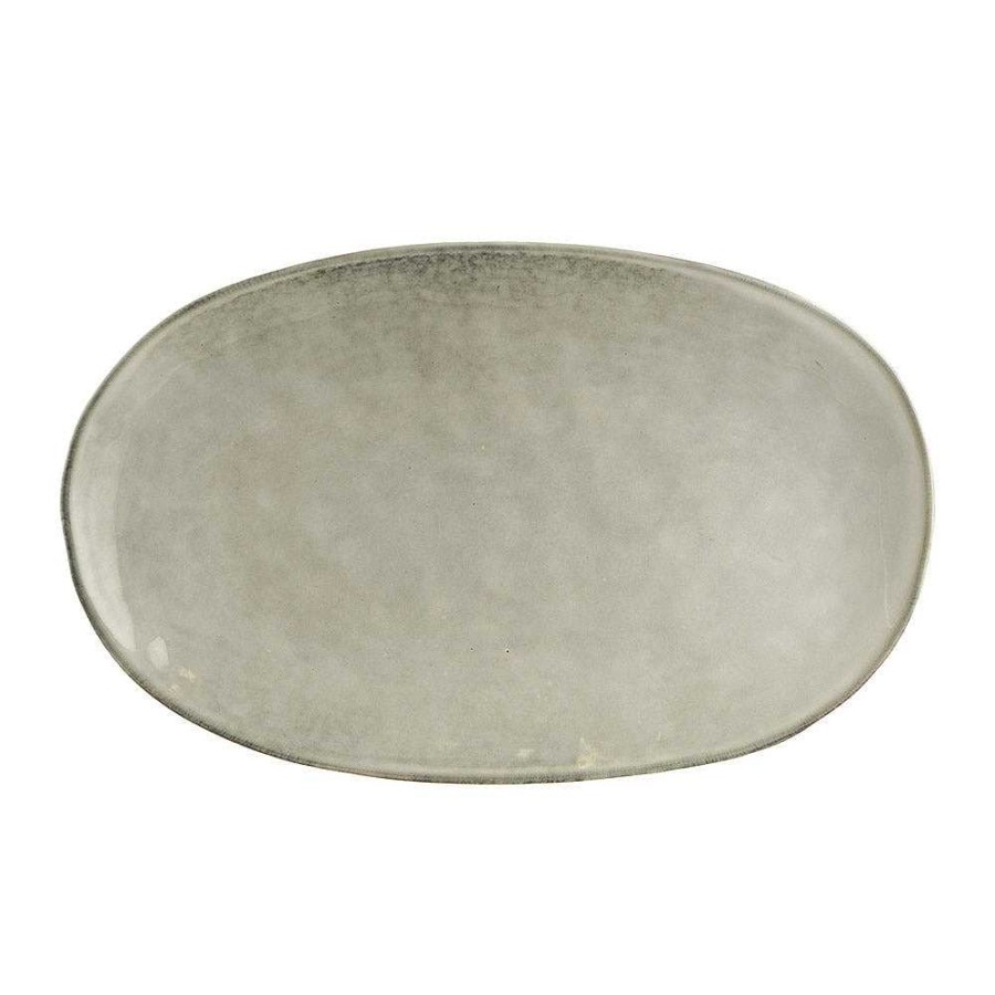 Wheel and Barrow Stoneware Platter Oval Olive Green 37X23Cm | Stoneware Olive Green