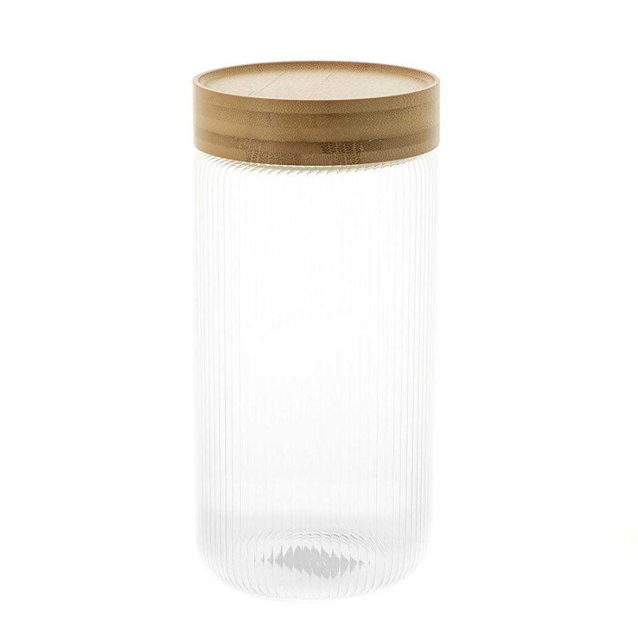 Wheel and Barrow Storage Canister Ribbed Glass 1200Ml | Kitchen Storage