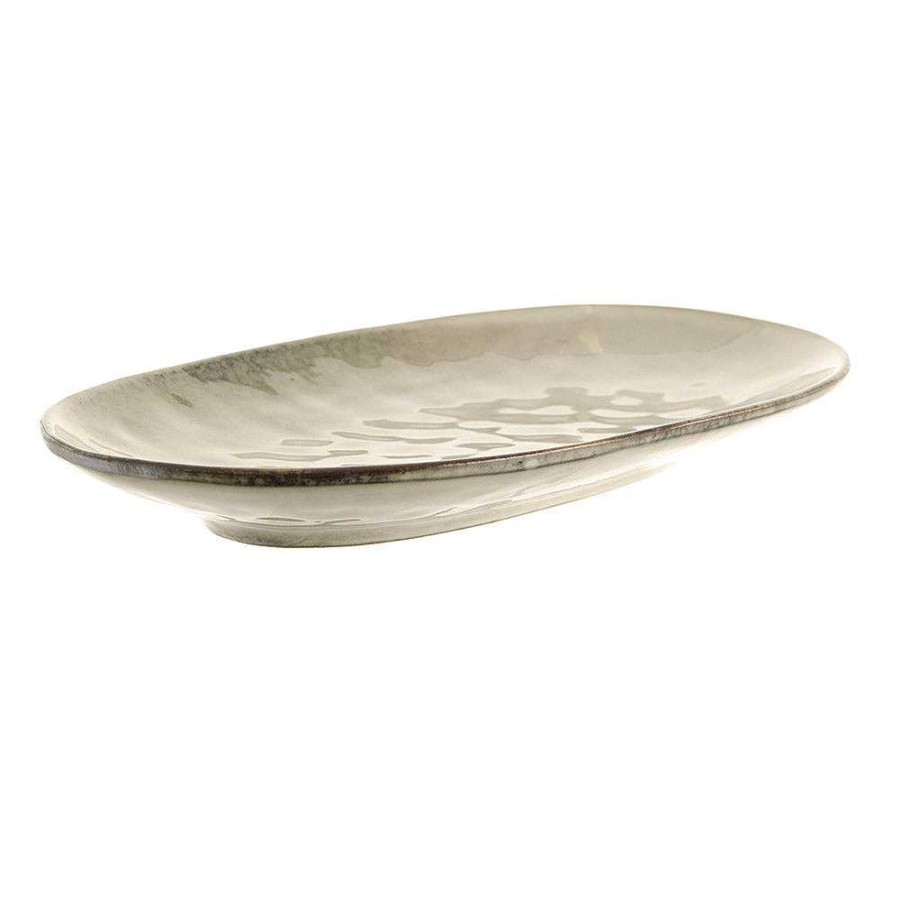 Wheel and Barrow Stoneware Platter Oval Olive Green 37X23Cm | Serving Platters