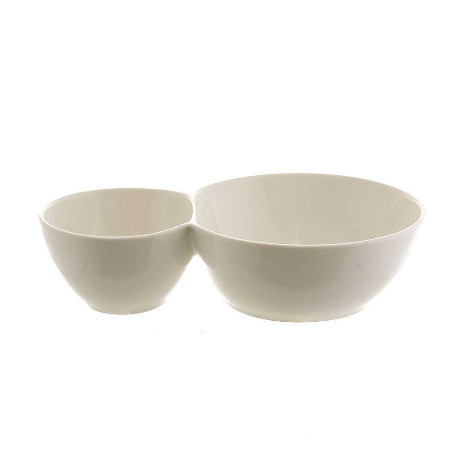 Wheel and Barrow Porcelain Bowl With 2 Divisions 24Cm White | Salad & Serving Bowls