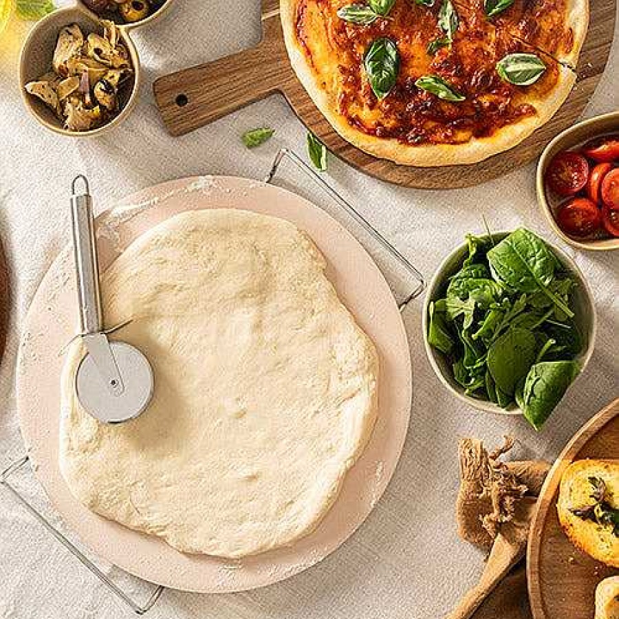 Wheel and Barrow Pizza Stone 33Cm With Rack & Stainless Steel Cutter | Italian