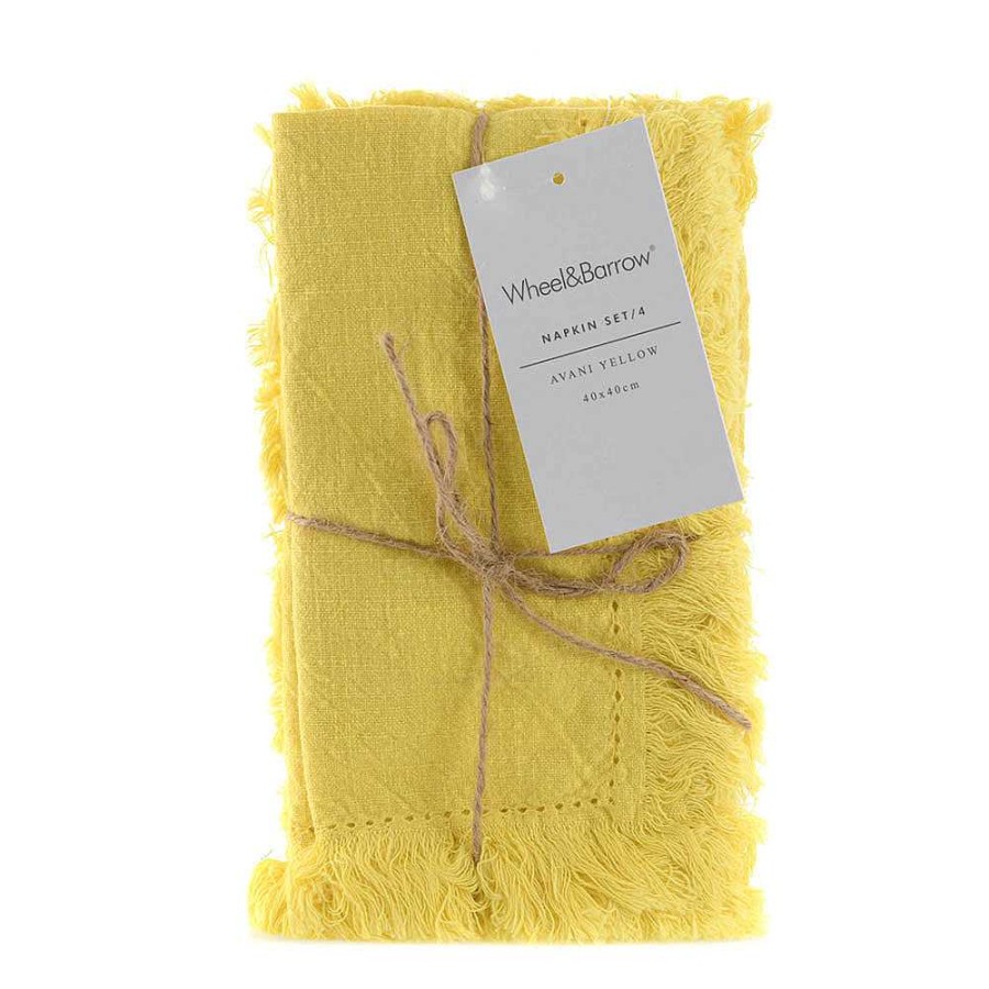 Wheel and Barrow Napkin Avani Set Of 4 Yellow 40X40Cm | Napkins