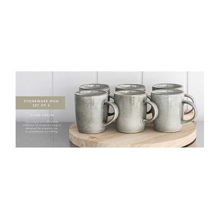 Wheel and Barrow Stoneware Mug Set/6 Olive Green | Mugs