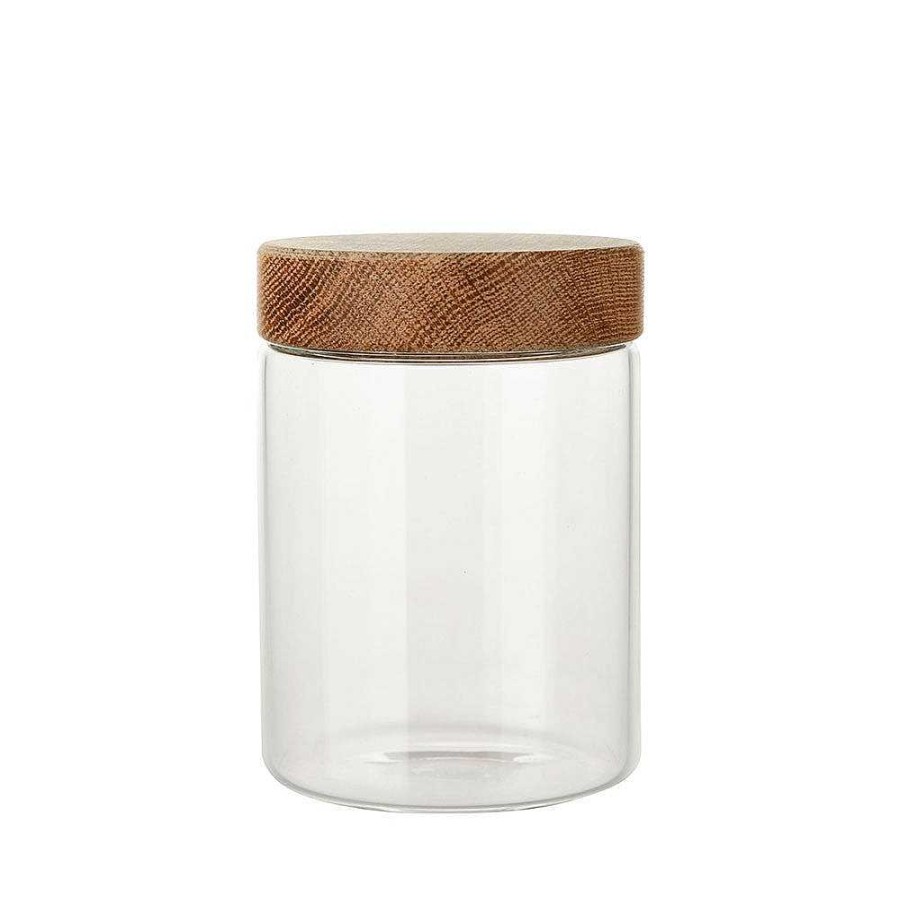 Wheel and Barrow Glass Storage Jar With Oak Wood Lid 700Ml Medium | Home Storage