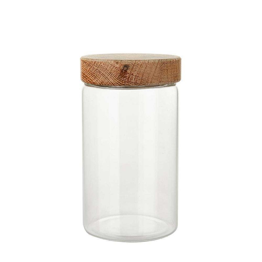 Wheel and Barrow Glass Storage Jar With Oak Wood Lid 1L Large | Home Storage