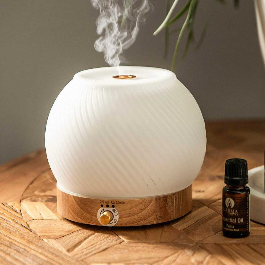 Wheel and Barrow Ultrasonic Diffuser Ribbed Glass & Wood | Ultrasonic Diffusers & Essential Oils