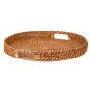 Wheel and Barrow Rattan Tray Round With Handles Honey Brown Large 45X35Cm | Whisky