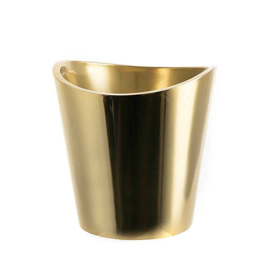 Wheel and Barrow Wine Cooler Gold S/S Round Wave Cut Medium | Gold Barware