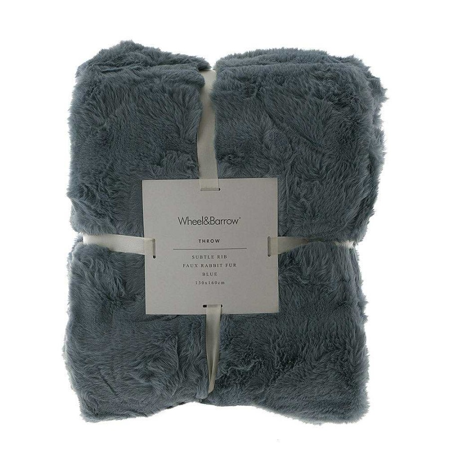 Wheel and Barrow Throw Subtle Rib Faux Rabbit Fur Blue 130X160Cm | Cushions